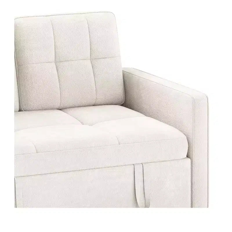 Sofá cama futón de tela 3 en 1 con respaldo reclinable y bolsa de almacenamiento lateral para espacios pequeños
