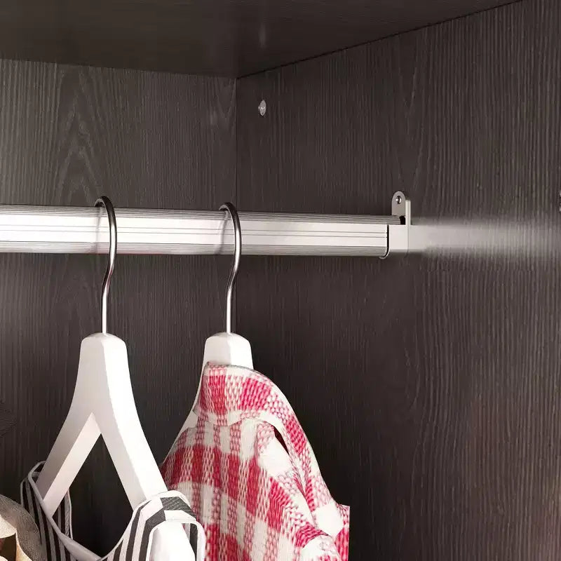 Armario de doble puerta con barra para colgar y cajón, organizador de ropa para dormitorio que ahorra espacio