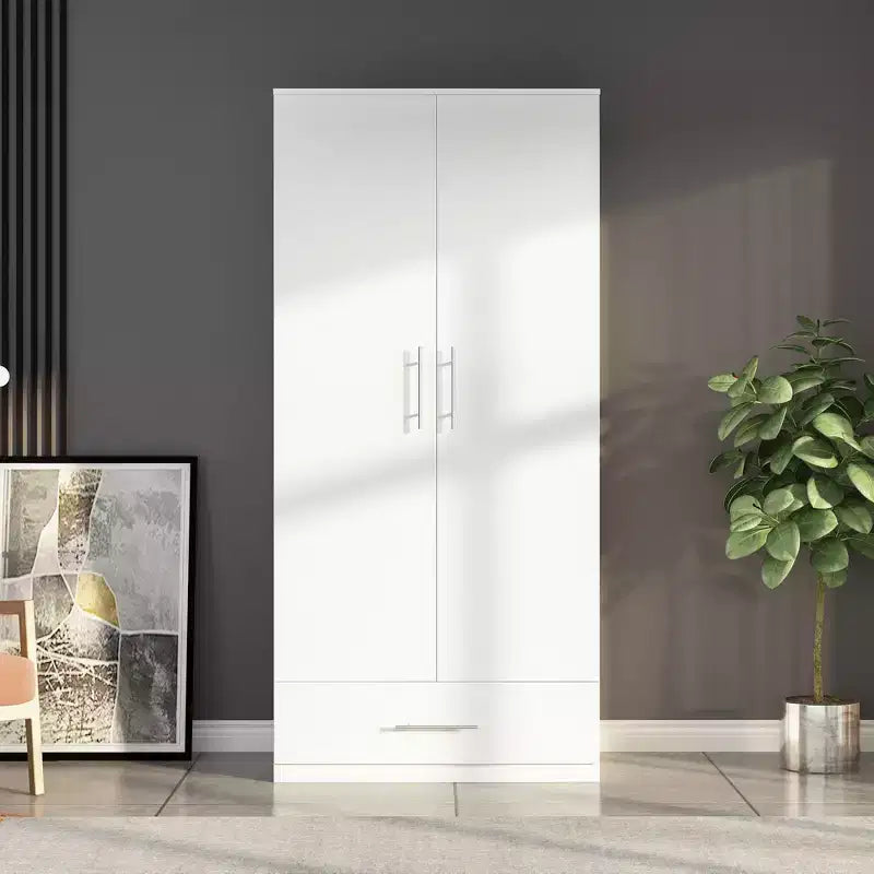 Famapy Double-Door Wardrobe with Drawer Armoire: Hanging Rod + Smooth Hinges  Space-Saving Clothing Organizer for Bedrooms