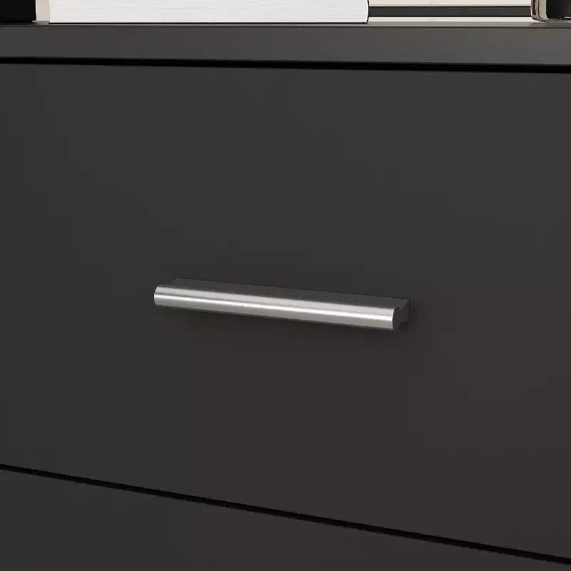 Escritorio de ordenador en forma de L de madera y metal con 3 cajones y estantes abiertos, estación de trabajo para oficina en casa