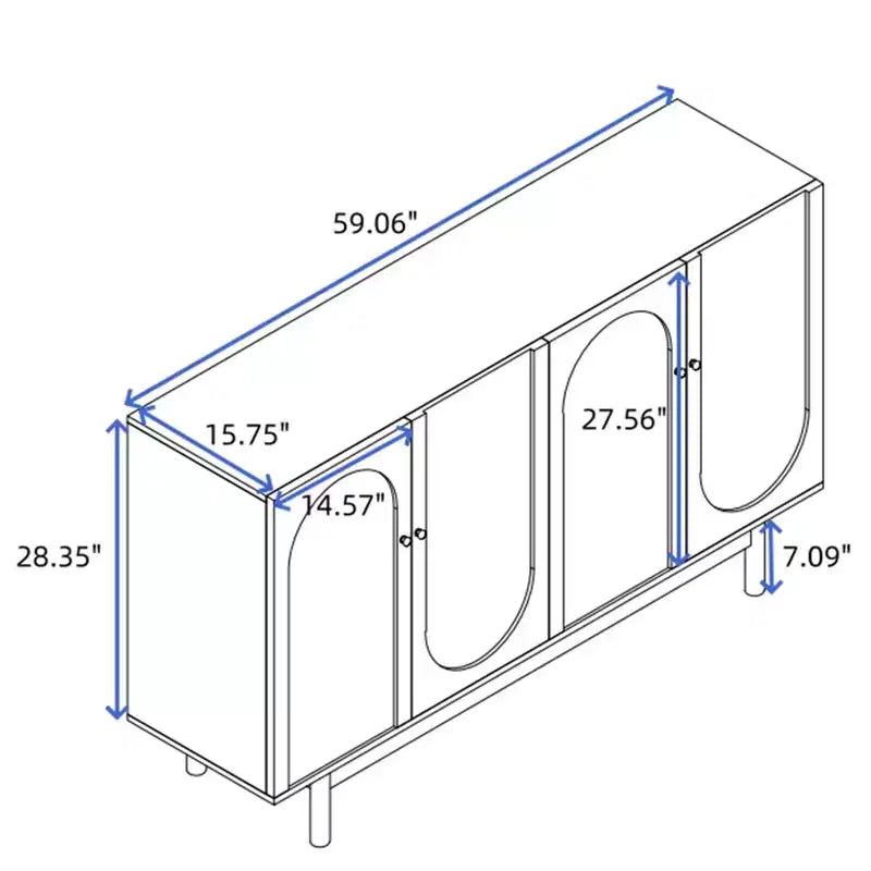 Armario de almacenamiento intaglio de 4 puertas, consola con patas de pino, tiradores de madera maciza, estante ajustable, aparador para sala de estar, dormitorio, cocina