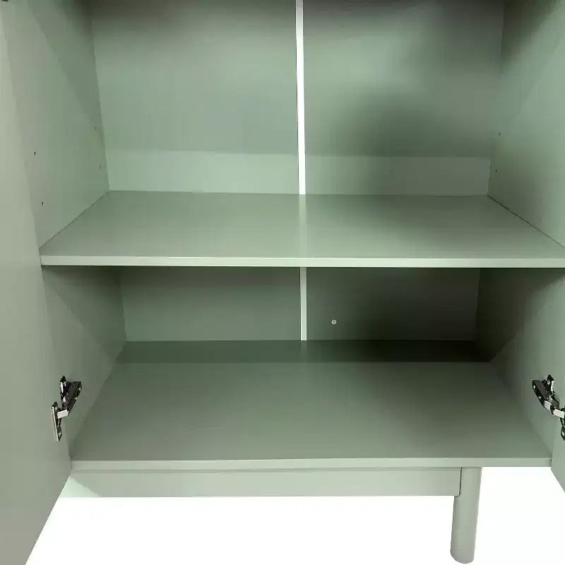 Armario de almacenamiento intaglio de 4 puertas, consola con patas de pino, tiradores de madera maciza, estante ajustable, aparador para sala de estar, dormitorio, cocina