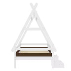 Cama plataforma infantil doble con escaleras incorporadas y barandillas de seguridad, acabado de madera maciza blanca