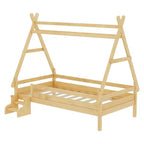 Cama plataforma infantil doble con escaleras incorporadas y barandillas de seguridad, acabado de madera maciza blanca