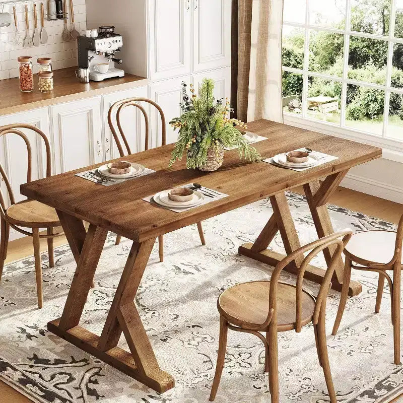 Mesa de comedor de madera maciza para 4-6 personas, 160 cm con patas en forma de X