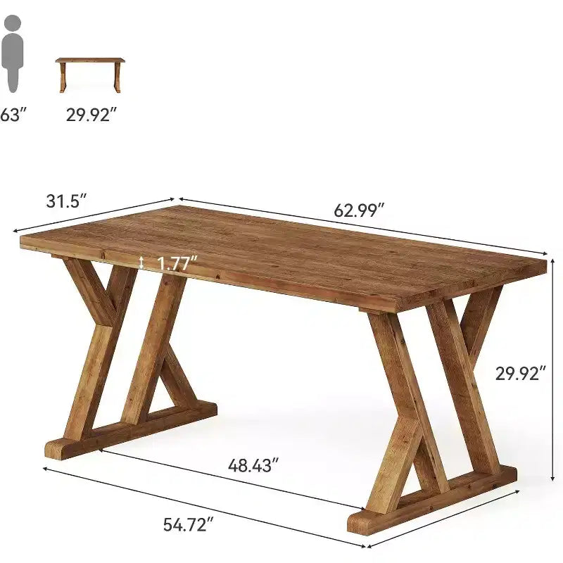 Mesa de comedor de madera maciza para 4-6 personas, 160 cm con patas en forma de X