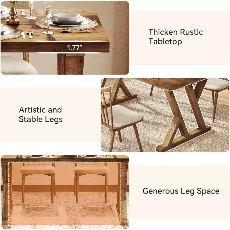 Mesa de comedor de madera maciza para 4-6 personas, 160 cm con patas en forma de X