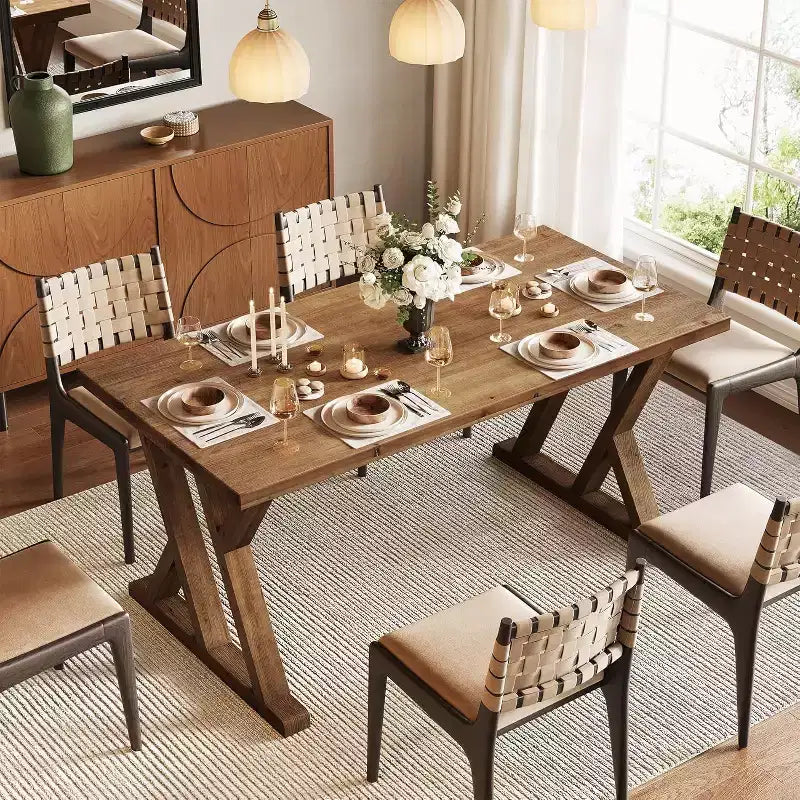Mesa de comedor de madera maciza para 4-6 personas, 160 cm con patas en forma de X