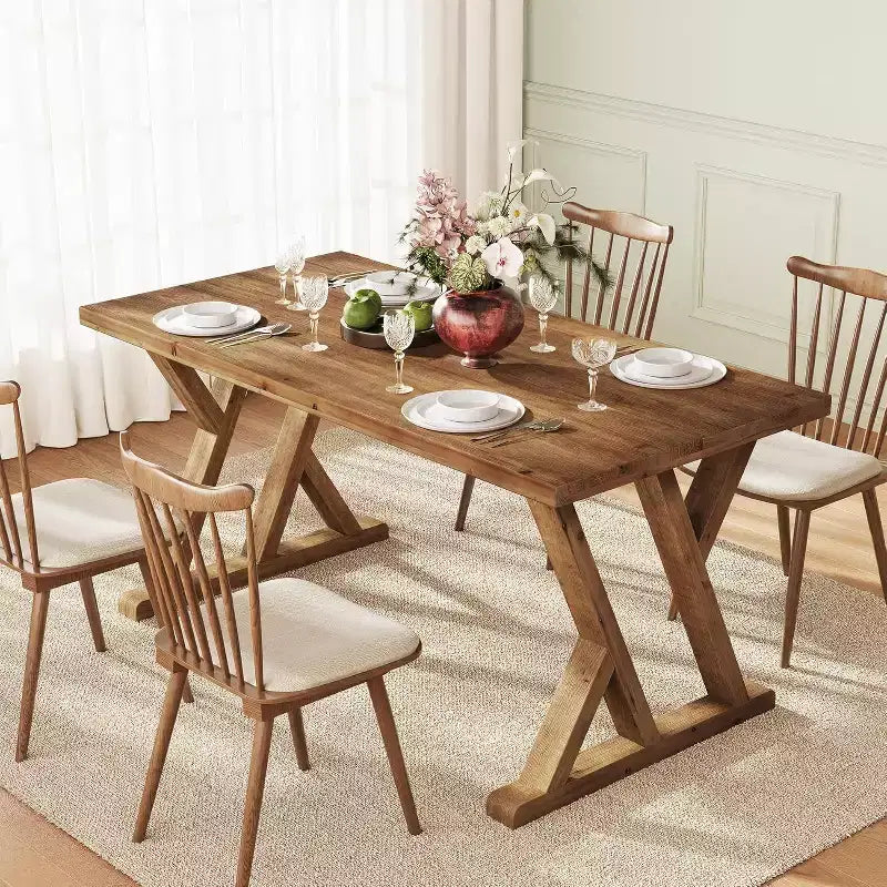 Mesa de comedor de madera maciza para 4-6 personas, 160 cm con patas en forma de X
