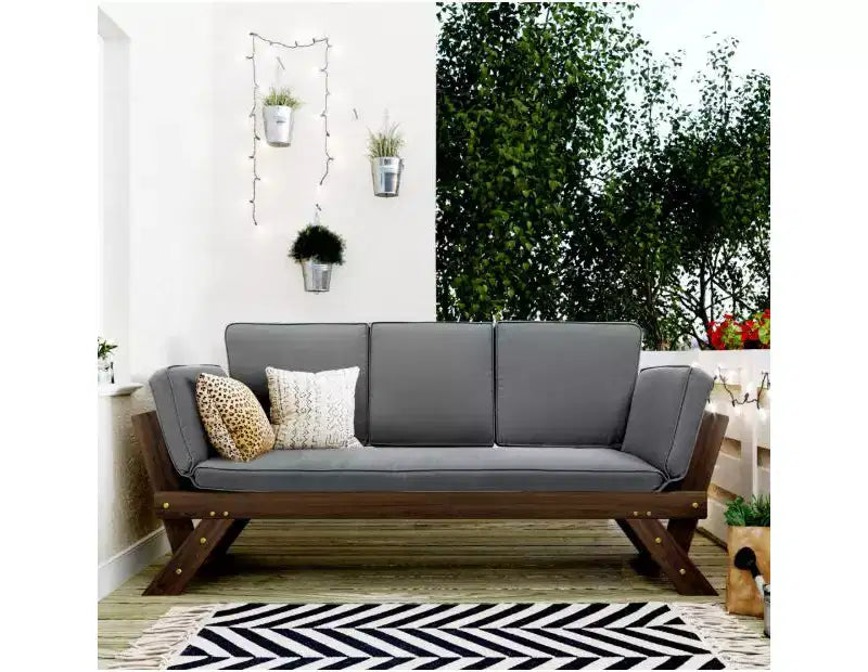 Expandable Outdoor Wood Daybed Set with Water Resistant Cushions, Adjustable Sofa Chaise Lounge for Patio, Balcony, Poolside, Garden