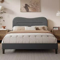 Queen Size Platform Bed Frame with Upholstered Headboard Teddy Boucle Fabric Cloud Marshmallow Shape Noise Free No Box Spring Needed Sturdy Wood Slats