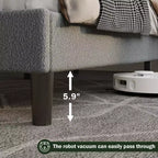 Base de cama Queen con plataforma, cabecero tapizado de tela de bouclé tipo osito, forma de nube/malvavisco, sin ruido, no necesita somier, con resistentes listones de madera