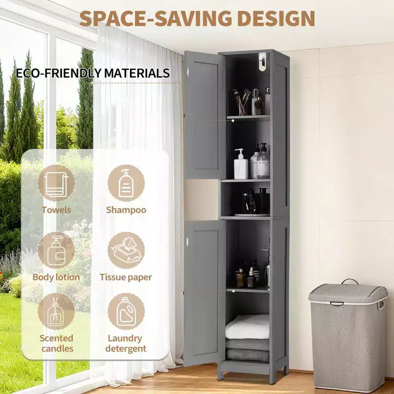 Mueble de almacenamiento alto y estrecho de 66.9 pulgadas para baño, organizador independiente con estantes ajustables, diseño resistente al agua para baño, cocina, pasillo