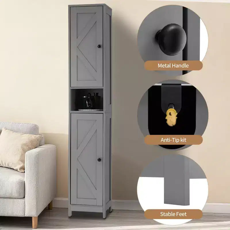 Mueble de almacenamiento alto y estrecho de 66.9 pulgadas para baño, organizador independiente con estantes ajustables, diseño resistente al agua para baño, cocina, pasillo