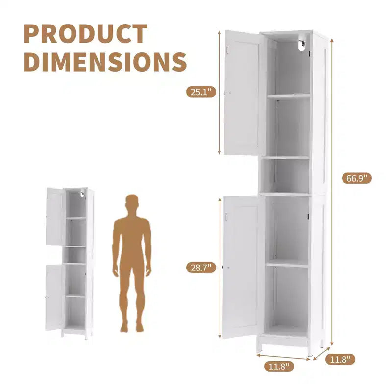 Mueble de almacenamiento alto y estrecho de 66.9 pulgadas para baño, organizador independiente con estantes ajustables, diseño resistente al agua para baño, cocina, pasillo