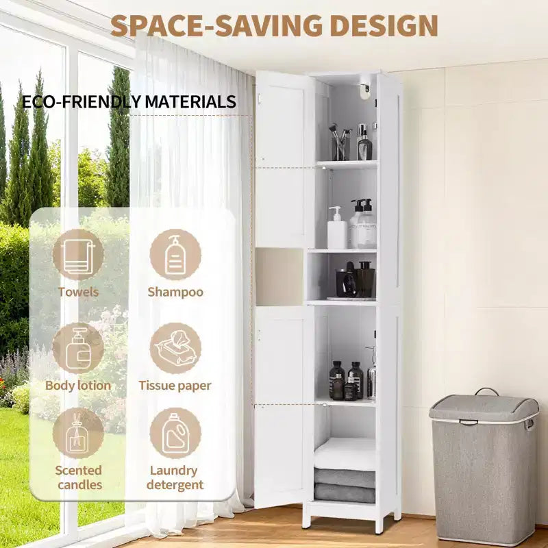 Mueble de almacenamiento alto y estrecho de 66.9 pulgadas para baño, organizador independiente con estantes ajustables, diseño resistente al agua para baño, cocina, pasillo