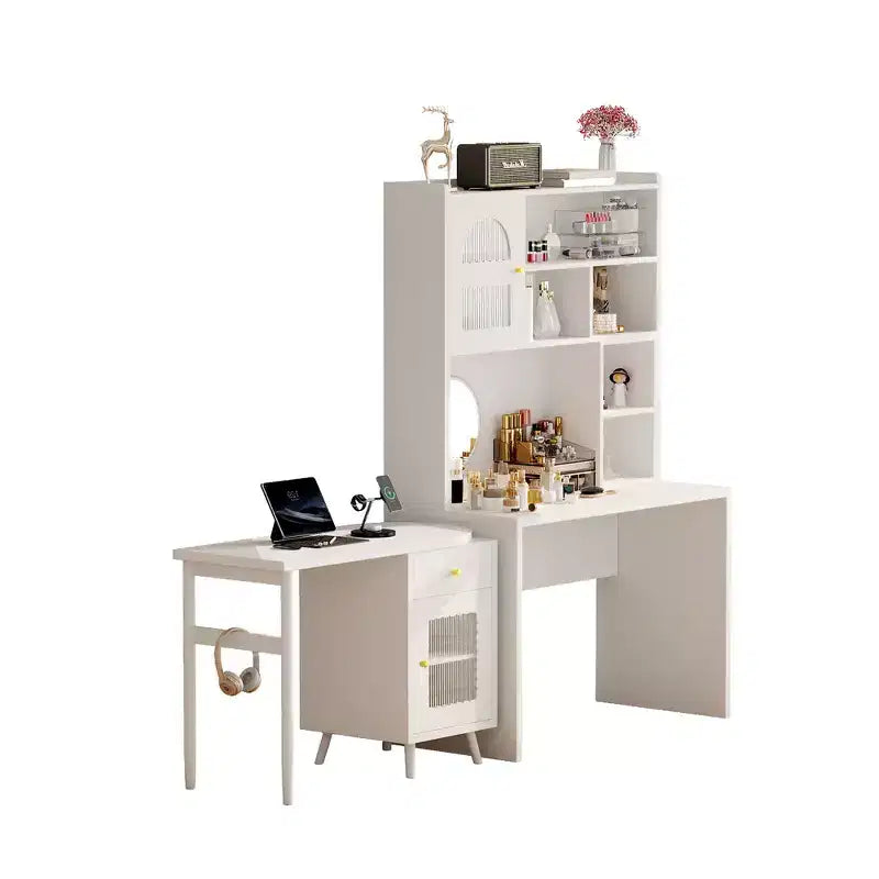 Escritorio de computadora, escritorio de oficina, escritorio de juegos, escritorio de escritura y escritorio de trabajo con superficie giratoria de 90 grados, cajón, estantes y armarios