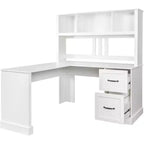Escritorio de ordenador para oficina en casa con librería, armario, 2 cajones, estantes abiertos para sala de estar, oficina, dormitorio