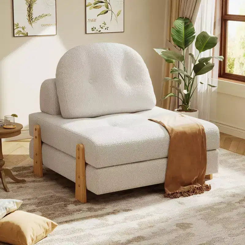 Christopher Knight Home Annae Modern Convertible Foldable Rubberwood Teddy Upholstered Chair Bed with Pillow