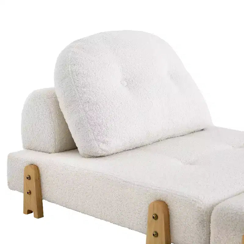 Sillón Cama Plegable Moderno Convertible con Tapizado de Peluche, Patas de Madera de Caucho y Cojín Decorativo