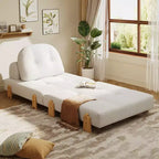 Sillón Cama Plegable Moderno Convertible con Tapizado de Peluche, Patas de Madera de Caucho y Cojín Decorativo