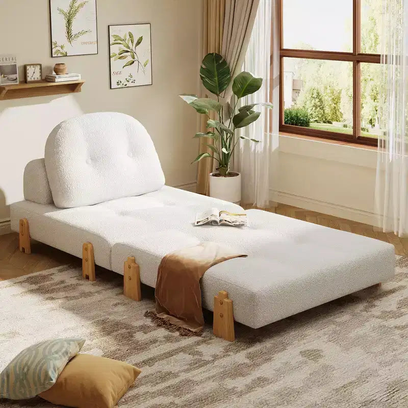 Sillón Cama Plegable Moderno Convertible con Tapizado de Peluche, Patas de Madera de Caucho y Cojín Decorativo