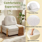 Sillón Cama Plegable Moderno Convertible con Tapizado de Peluche, Patas de Madera de Caucho y Cojín Decorativo