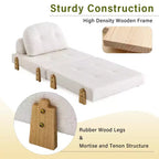 Sillón Cama Plegable Moderno Convertible con Tapizado de Peluche, Patas de Madera de Caucho y Cojín Decorativo