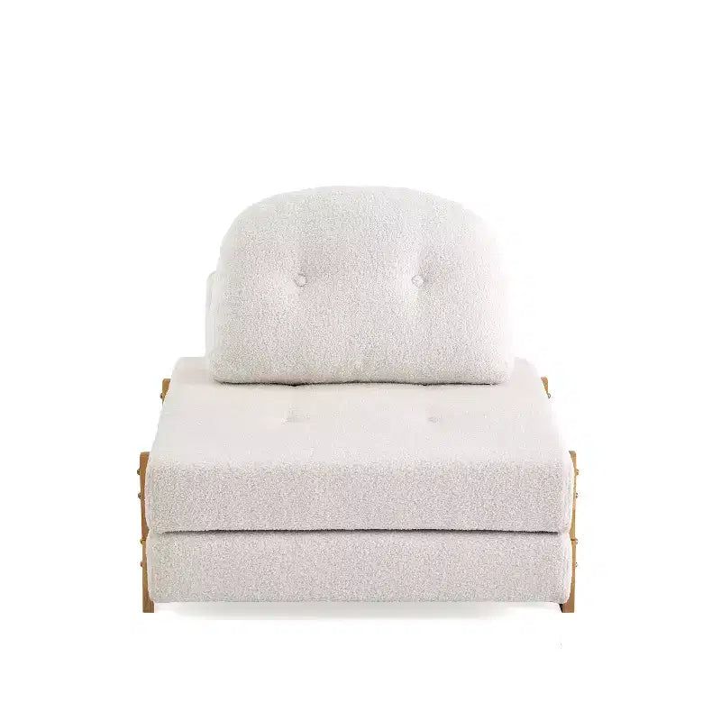 Sillón Cama Plegable Moderno Convertible con Tapizado de Peluche, Patas de Madera de Caucho y Cojín Decorativo
