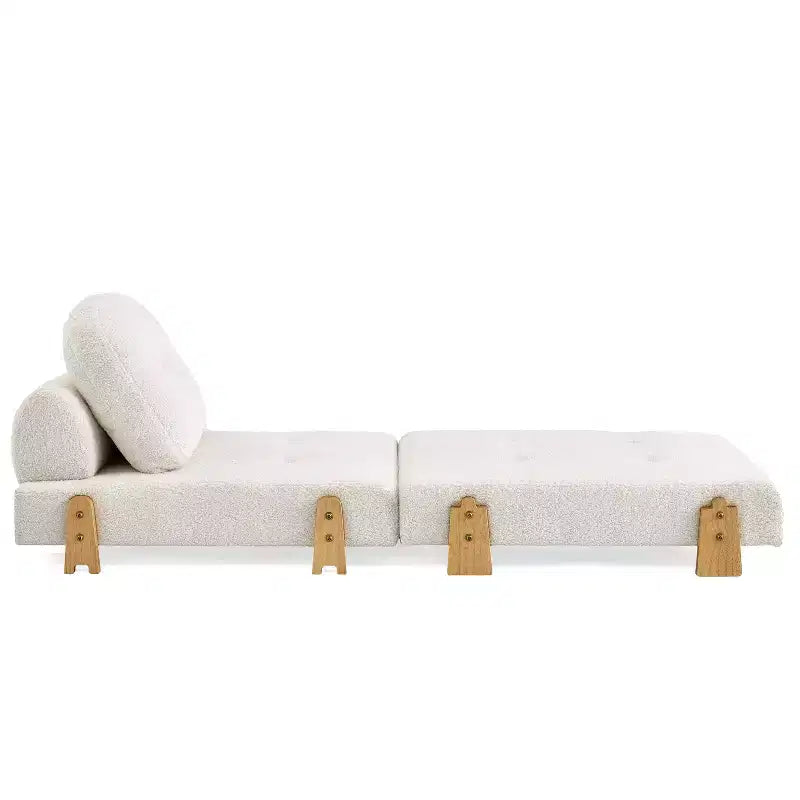Sillón Cama Plegable Moderno Convertible con Tapizado de Peluche, Patas de Madera de Caucho y Cojín Decorativo