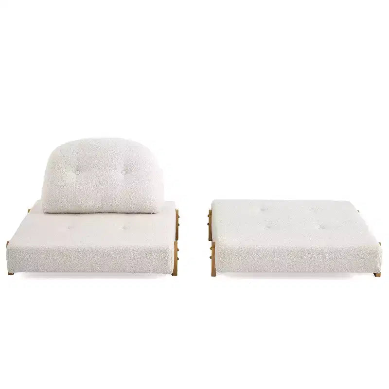 Sillón Cama Plegable Moderno Convertible con Tapizado de Peluche, Patas de Madera de Caucho y Cojín Decorativo