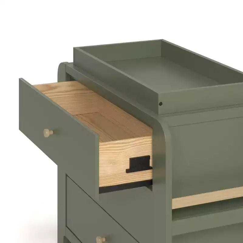 Cómoda infantil de 3 cajones con estanterías laterales y cambiador extraíble, con certificación GREENGUARD Gold