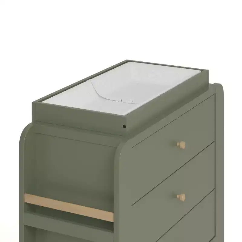 Cómoda infantil de 3 cajones con estanterías laterales y cambiador extraíble, con certificación GREENGUARD Gold