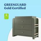 Cómoda infantil de 3 cajones con estanterías laterales y cambiador extraíble, con certificación GREENGUARD Gold
