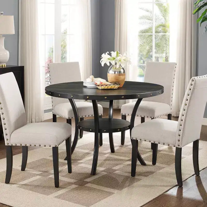 GDFStudio Brenton 48 Contemporary Round Dining Table with Storage Shelf