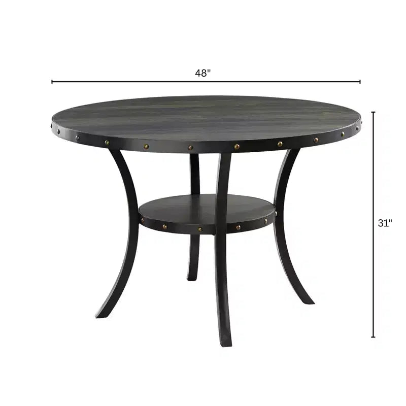 Mesa de comedor redonda contemporánea de 48" con estante de almacenamiento incorporado, acabado Coffee Bean, para 4 personas