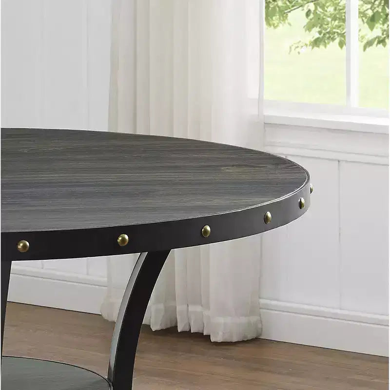 Mesa de comedor redonda contemporánea de 48" con estante de almacenamiento incorporado, acabado Coffee Bean, para 4 personas