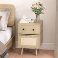 Bestier Modern Rotating Side Table with Woven Drop-Down Door, Ample Storage Space