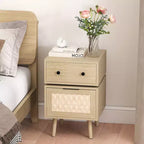 Bestier Modern Rotating Side Table with Woven Drop-Down Door, Ample Storage Space
