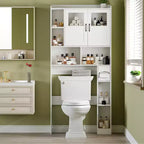 Mueble Organizador de Baño para Inodoro, de Pie, con 2 Puertas y Estante Ajustable, Blanco, 23.6x7.9x67.7 pulgadas