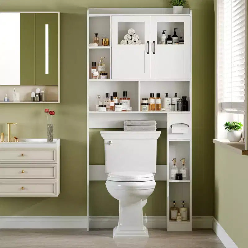 Mueble Organizador de Baño para Inodoro, de Pie, con 2 Puertas y Estante Ajustable, Blanco, 23.6x7.9x67.7 pulgadas
