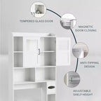 Mueble Organizador de Baño para Inodoro, de Pie, con 2 Puertas y Estante Ajustable, Blanco, 23.6x7.9x67.7 pulgadas