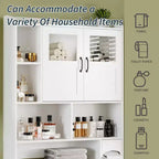 Mueble Organizador de Baño para Inodoro, de Pie, con 2 Puertas y Estante Ajustable, Blanco, 23.6x7.9x67.7 pulgadas