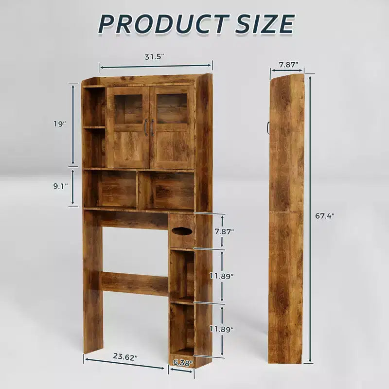 Mueble Organizador de Baño para Inodoro, de Pie, con 2 Puertas y Estante Ajustable, Blanco, 23.6x7.9x67.7 pulgadas