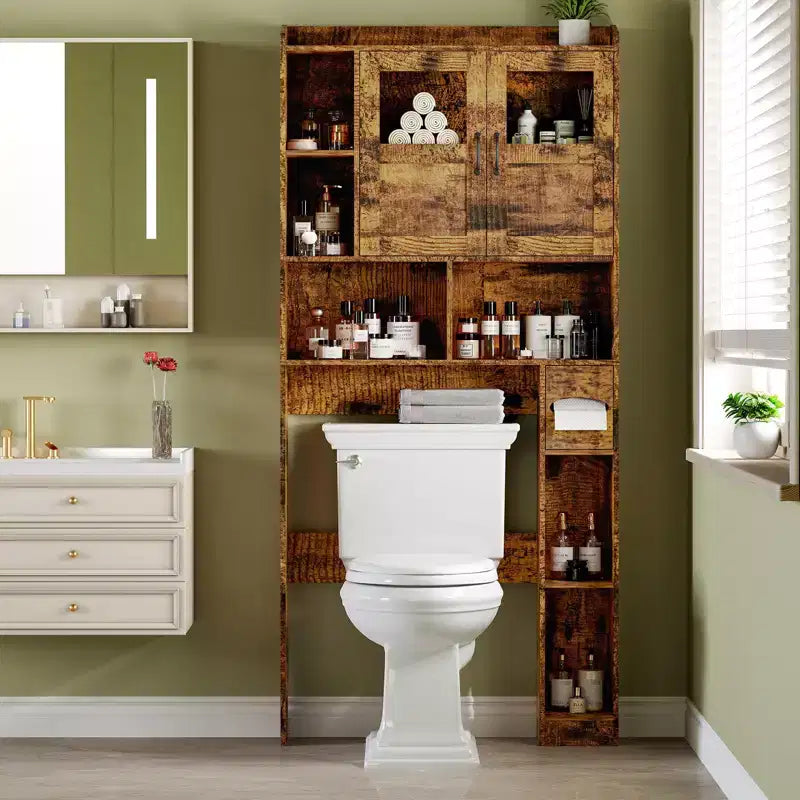 Mueble Organizador de Baño para Inodoro, de Pie, con 2 Puertas y Estante Ajustable, Blanco, 23.6x7.9x67.7 pulgadas