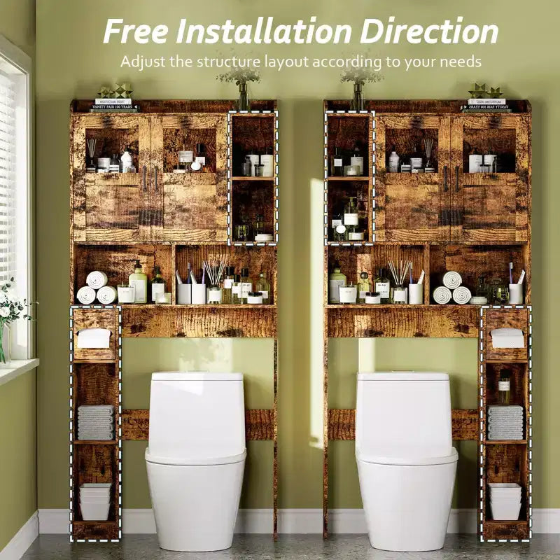 Mueble Organizador de Baño para Inodoro, de Pie, con 2 Puertas y Estante Ajustable, Blanco, 23.6x7.9x67.7 pulgadas