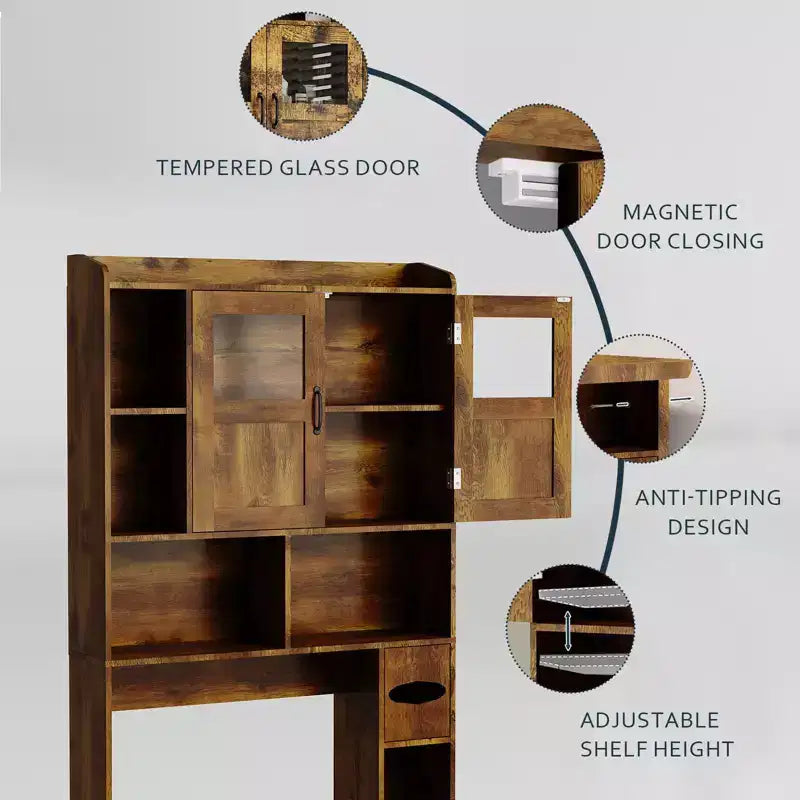 Mueble Organizador de Baño para Inodoro, de Pie, con 2 Puertas y Estante Ajustable, Blanco, 23.6x7.9x67.7 pulgadas