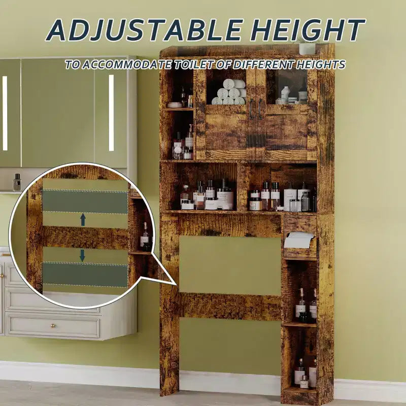 Mueble Organizador de Baño para Inodoro, de Pie, con 2 Puertas y Estante Ajustable, Blanco, 23.6x7.9x67.7 pulgadas