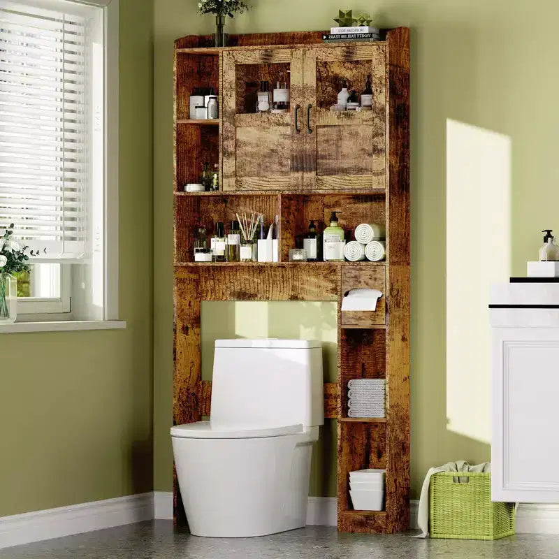 COZONY Over Toilet Storage Cabinet, Freestanding Bathroom Organizer w/ Adjustable Shelves & Glass Doors