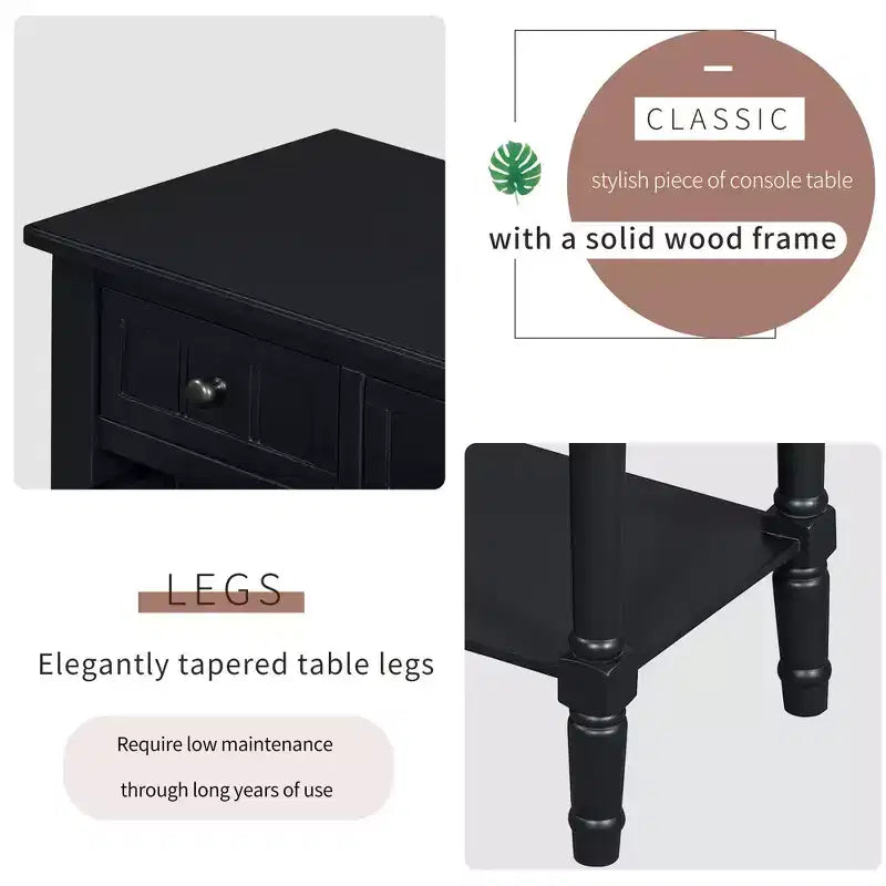 Consola de Madera Maciza Rústica de 23.7 pulgadas con 3 Cajones y Estante Inferior, Gris